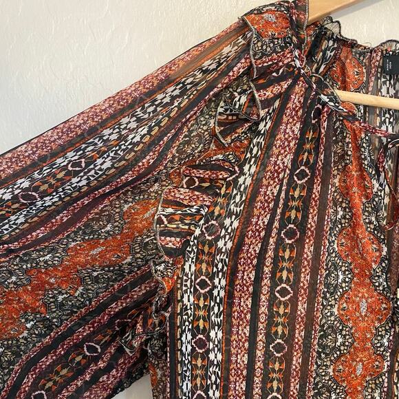 Lucky Brand Sheer Chiffon Peasant Top Ruffles Boho Womens Size Small FLAW - Picture 3 of 6